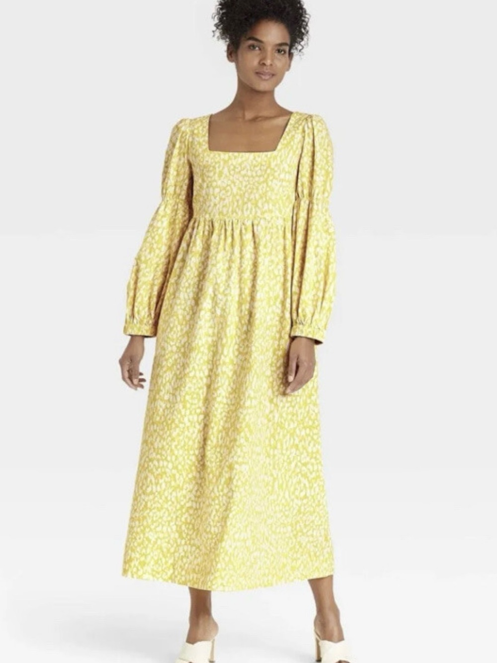 Who What Wear Yellow Square-Neck Maxi Dress with Puff Sleeves